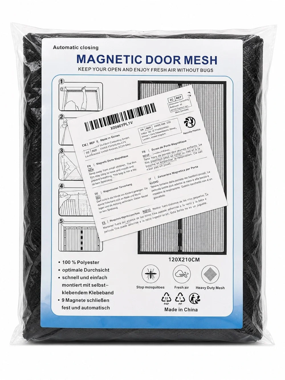 Magnetic Door Mesh Screen Curtain - Black 47
